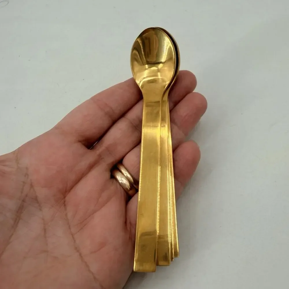 4 PC Gold Tone Demitasse Espresso Mini Small Coffee Spoons 18/8 Stainless 4.5